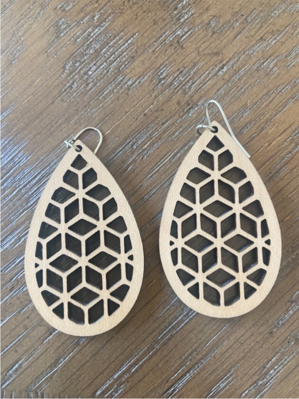 Neutral Wood Teardrop Cutout Earrings - Lightweight Women’s Jewelry
